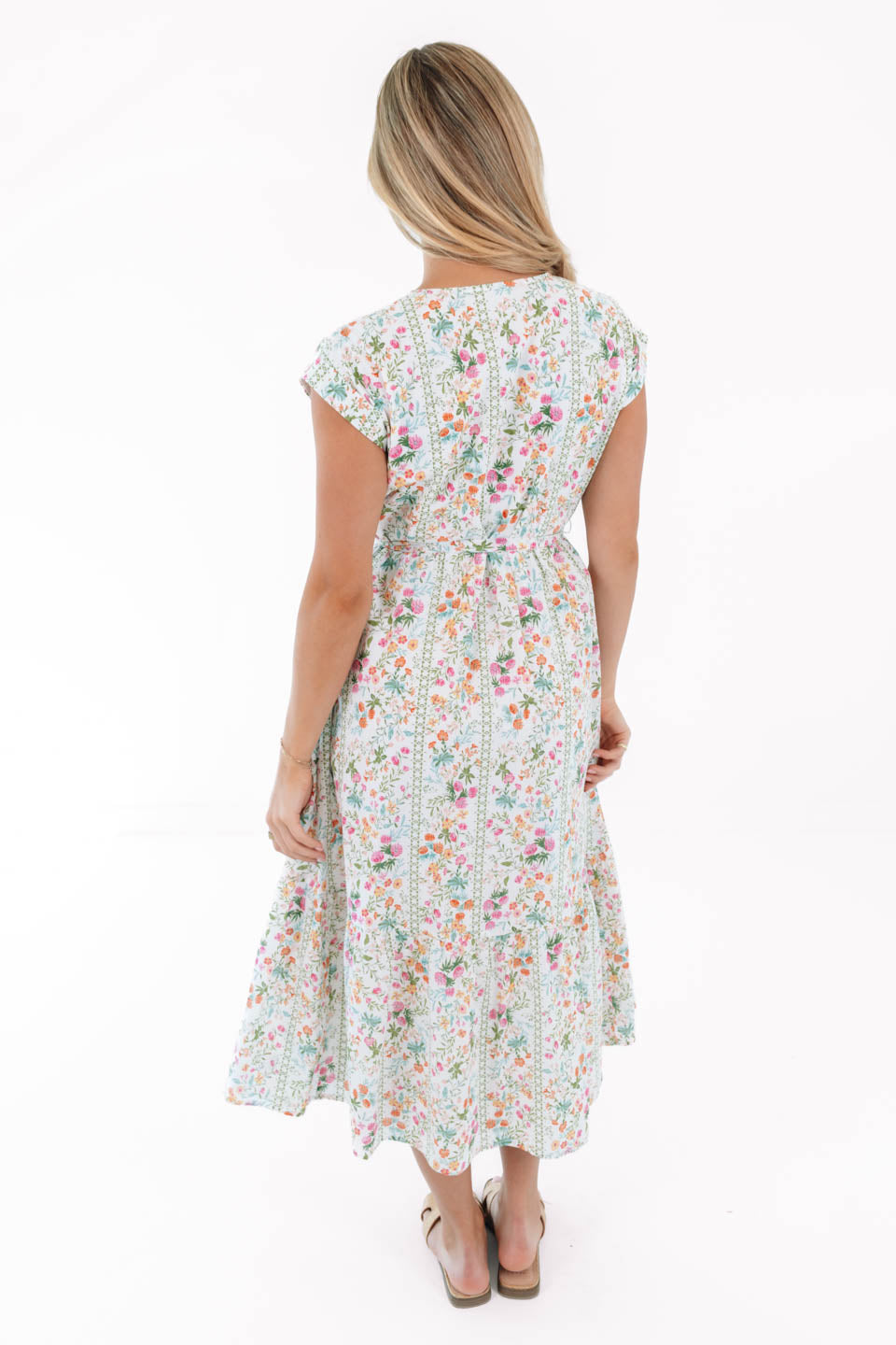 The Nora V-Neck Button Up Midi Dress - White - 图片 5